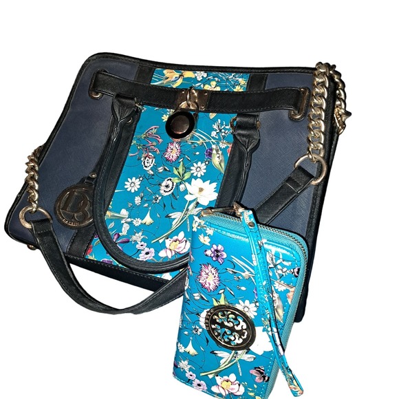 Gorgeous Navy & Turquoise Large Dasein BEAUTY & matching Wallet - Picture 3 of 7